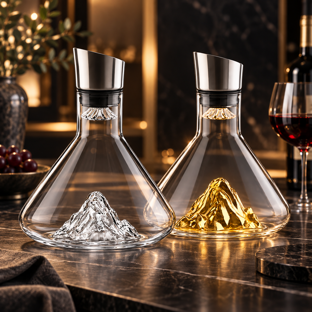 Wine Decanter, Mountain Design Glass Aerator with Pouring Spout