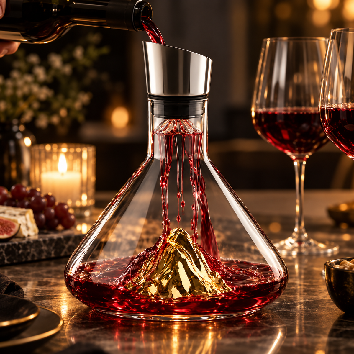 Wine Decanter, Mountain Design Glass Aerator with Pouring Spout