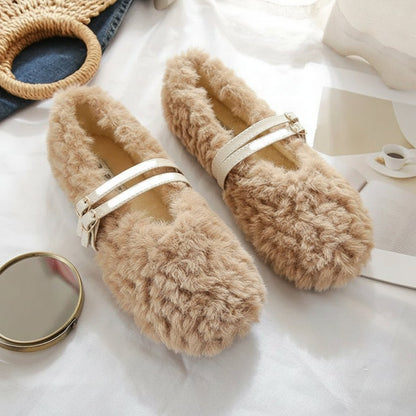 EASYGLAM Women's Wool-Fur Slip-On Loafer