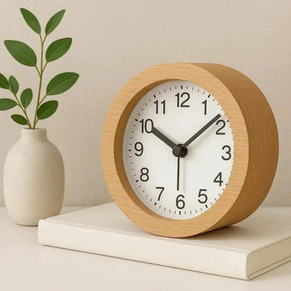 Silent Wooden Alarm Clock with LED Night Light, Beechwood