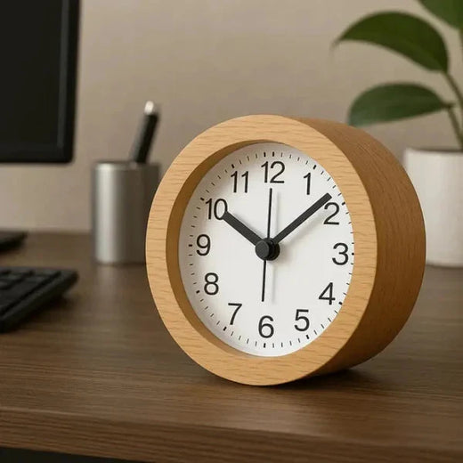 Wooden Alarm Clock, Silent Non-Ticking Beechwood Alarm Clock with LED Night Light & Snooze