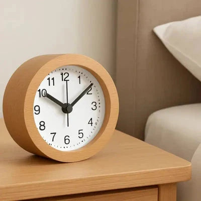 Wooden Alarm Clock, Silent Non-Ticking Beechwood Alarm Clock with LED Night Light & Snooze