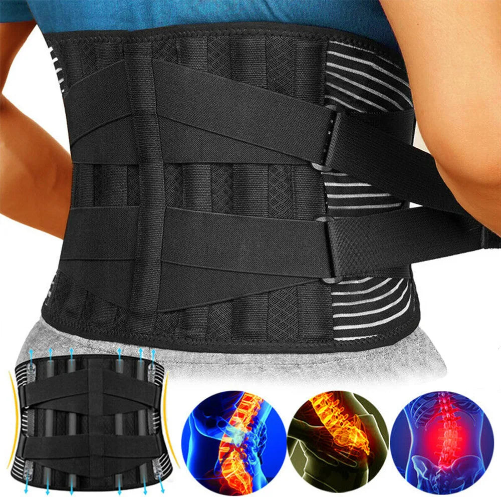 Lower Back Support Belt, Lumbar Brace with 4 Aluminum Stays for Work, Sports & Daily Wear