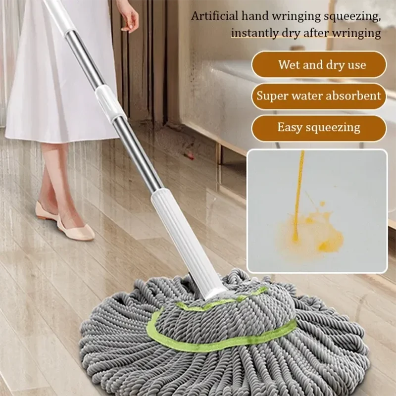 Self-Wringing Spin Mop with Microfiber Head and Telescopic Handle