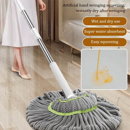 Self-Wringing Spin Mop with Microfiber Head and Telescopic Handle