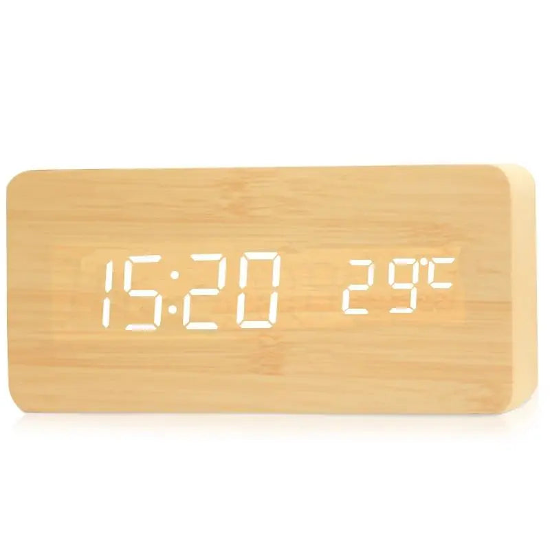Digital Wood Alarm Clock, LED Display, Silent Operation