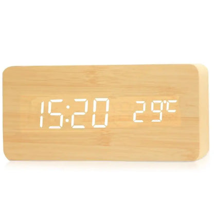 Digital Wood Alarm Clock, LED Display, Silent Operation