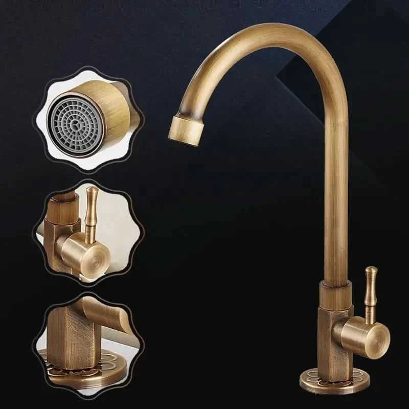 GOLDENSWAN Antique Brass Swan Neck Faucet