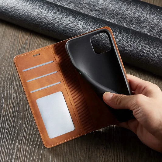 Leather Wallet Case for iPhone with Magnetic Card Holder