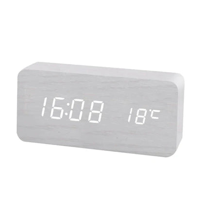Digital Wood Alarm Clock, LED Display, Silent Operation