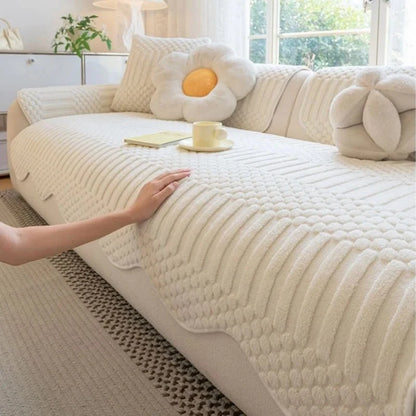 PLUSHCREAM Thick Tuft Fleece Sofa Cover