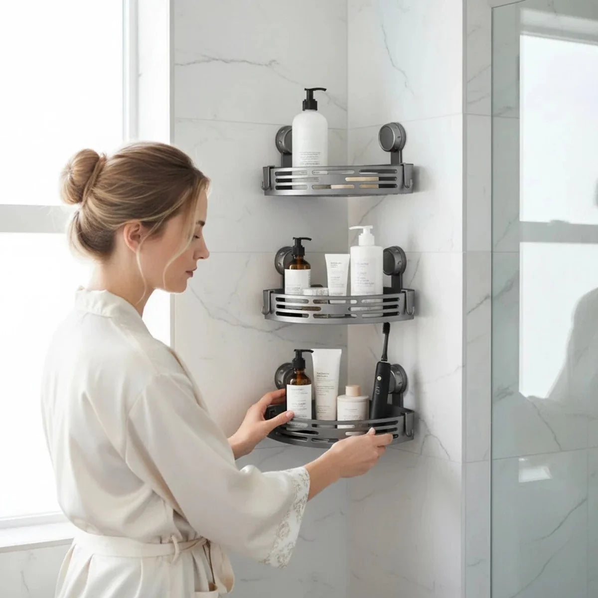 SHELVARA Gray Corner Shelf