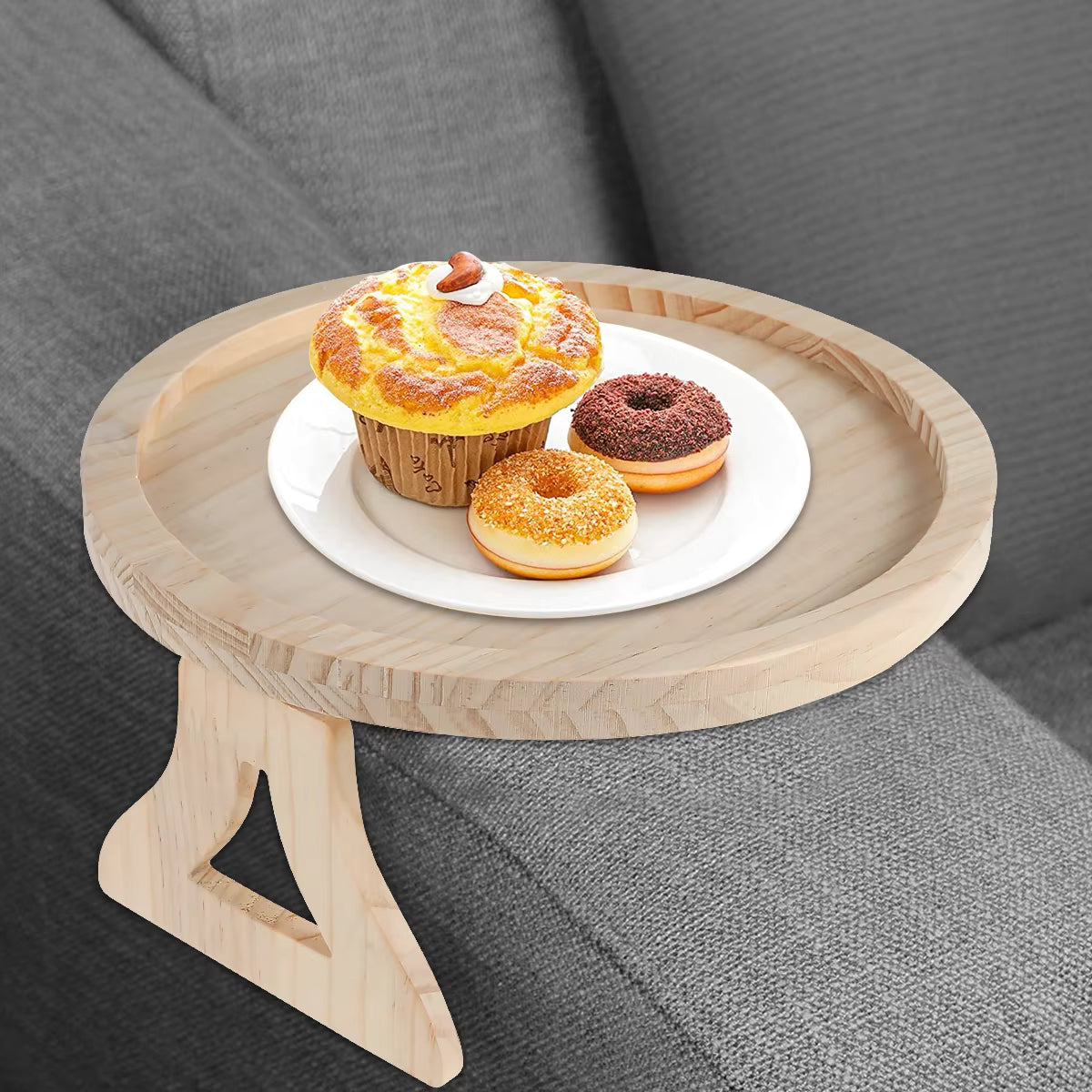 CLIPTABLE Round Wooden Sofa Tray