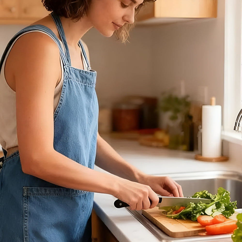 Cross Back Apron, Denim Look Bib Apron with Pocket for Cooking, Kitchen & Workshop