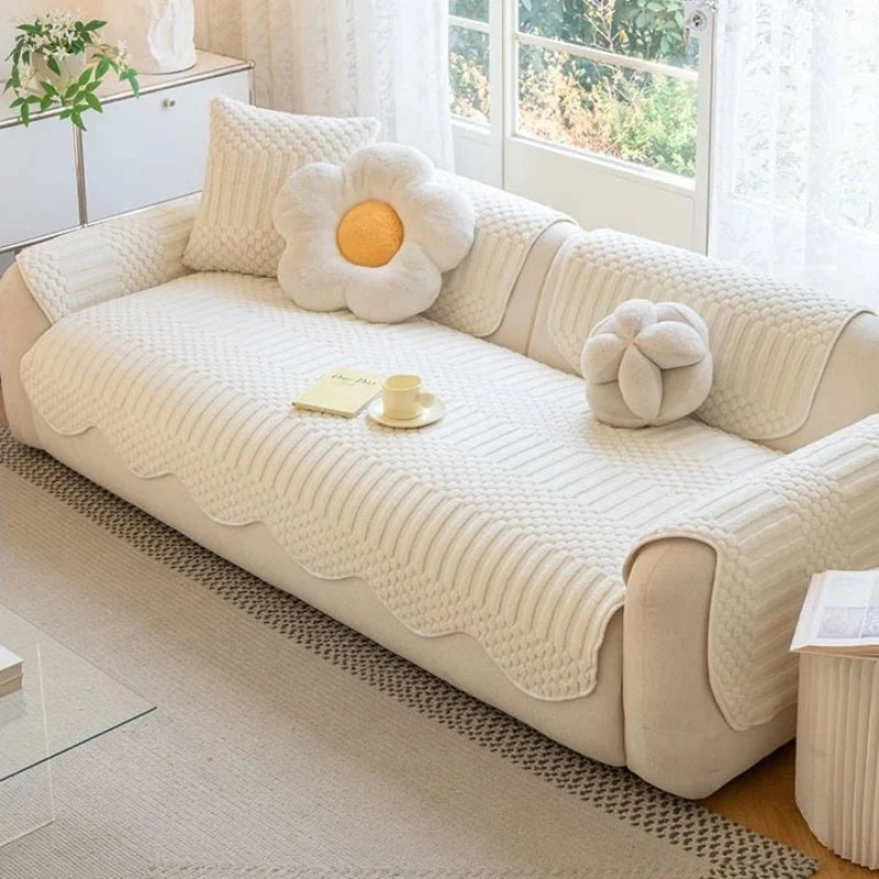 PLUSHCREAM Thick Tuft Fleece Sofa Cover
