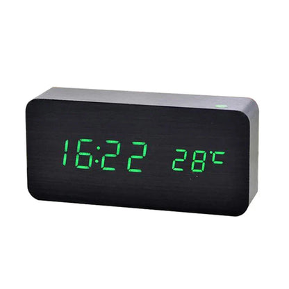Digital Wood Alarm Clock, LED Display, Silent Operation