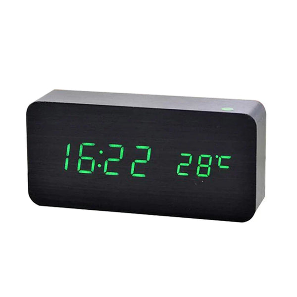 Digital Wood Alarm Clock, Silent LED Display Clock with Modern Wooden Design for Bedroom & Office