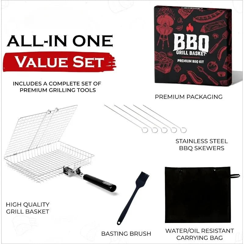 GRILLBASK Portable Stainless Steel Grill Basket