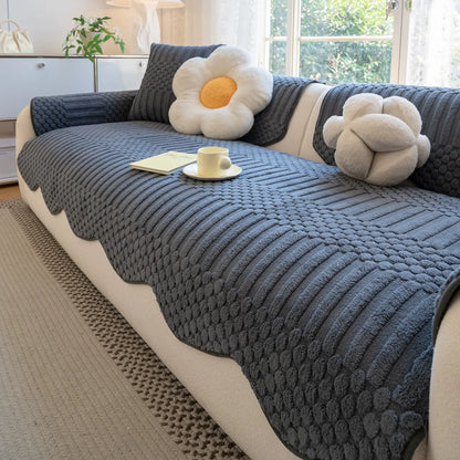 PLUSHCREAM Thick Tuft Fleece Sofa Cover