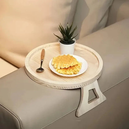 CLIPTABLE Round Wooden Sofa Tray