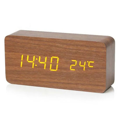 Digital Wood Alarm Clock, LED Display, Silent Operation