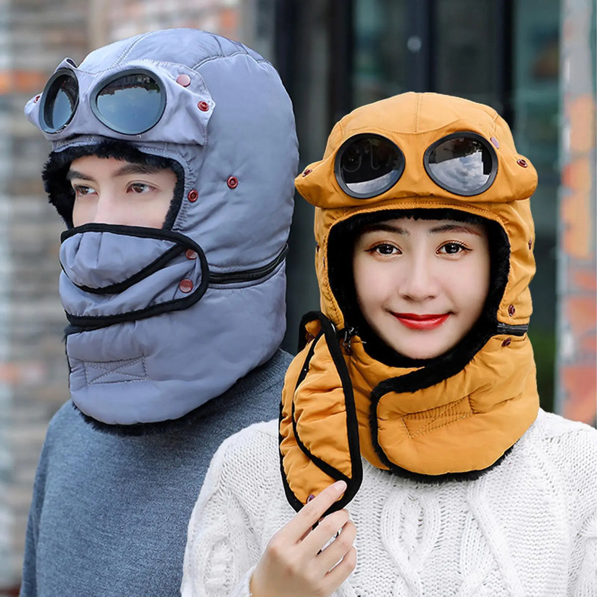 Winter Face Mask Hat, Thermal Windproof Balaclava Hat with Goggles
