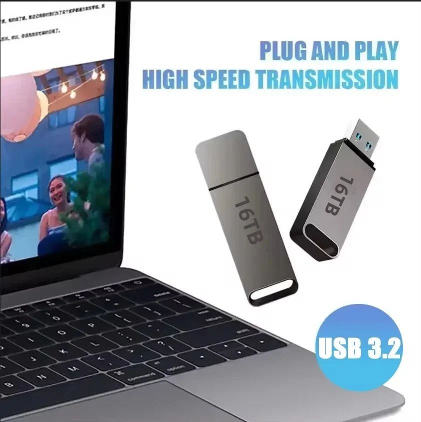Waterproof USB Flash Drive 16TB, Shockproof USB 3.2 Portable Storage for Windows & Mac