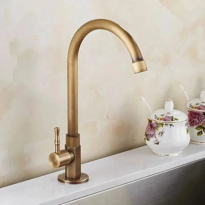 GOLDENSWAN Antique Brass Swan Neck Faucet