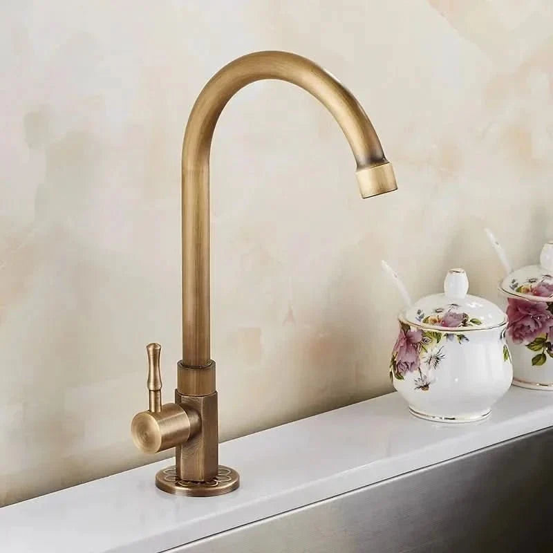 GOLDENSWAN Antique Brass Swan Neck Faucet lifestyle image 1
