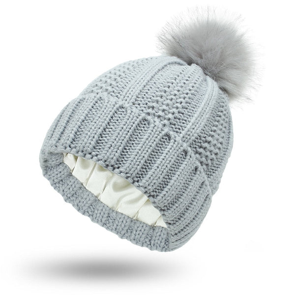 Pom Pom Beanie for Women, Anti Static Knit Winter Beanie Hat, Warm Beanie in Beige, Black & Gray