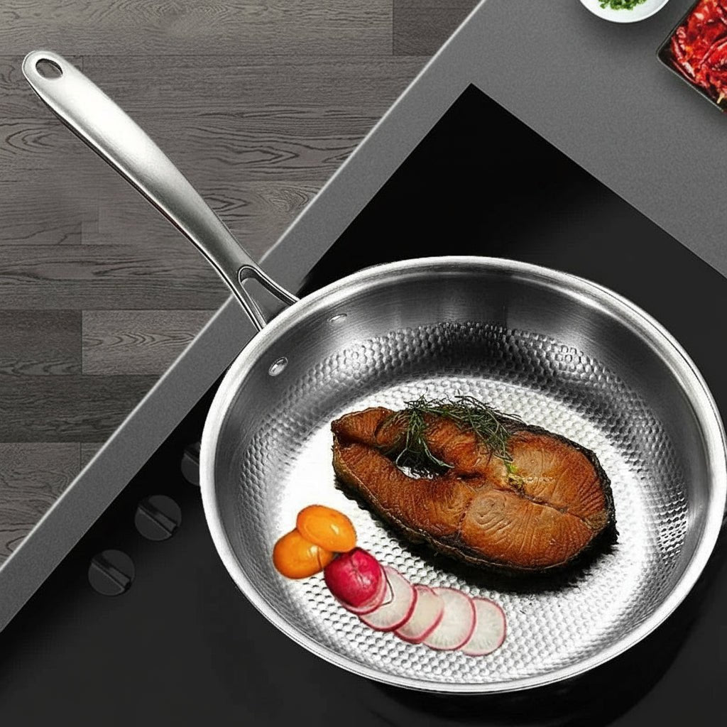 PURESTEEL Uncoated Stainless Steel Frying Pan