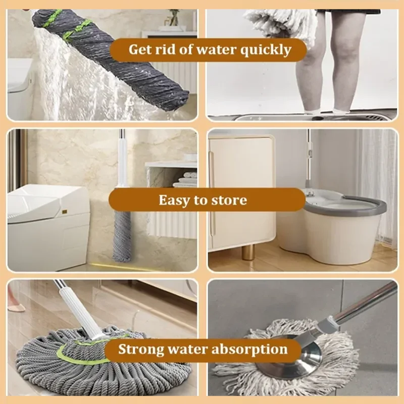 Self-Wringing Spin Mop with Microfiber Head and Telescopic Handle