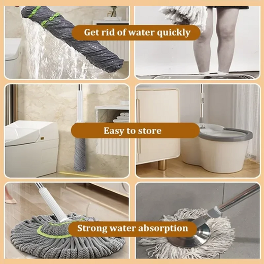 Self Wringing Mop, 360 Degree Rotating Microfiber Mop with Stainless Steel Telescopic Handle