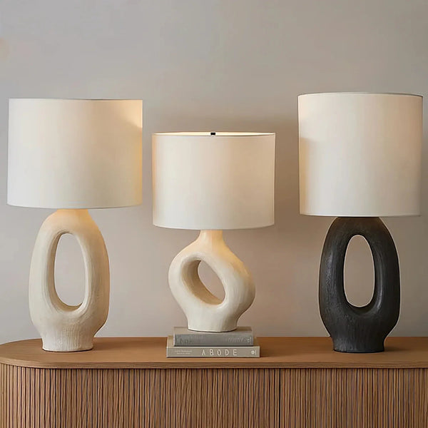 Modern Table Lamp, Sculptural Linen Shade Lamp for Bedroom & Living Room