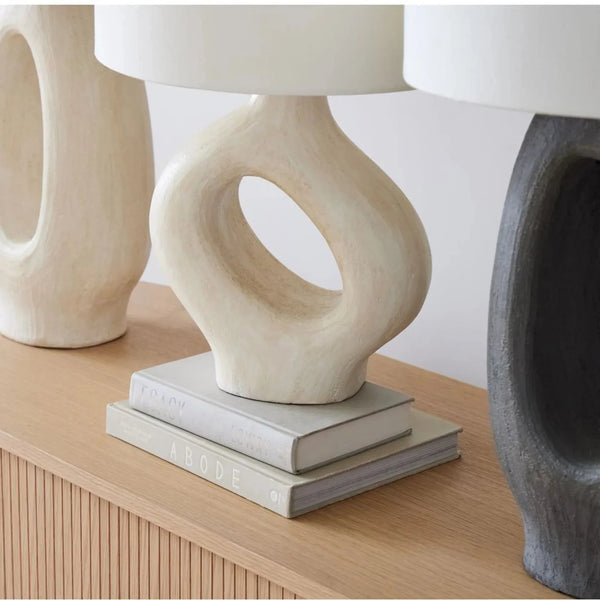 Modern Table Lamp, Sculptural Linen Shade Lamp for Bedroom & Living Room