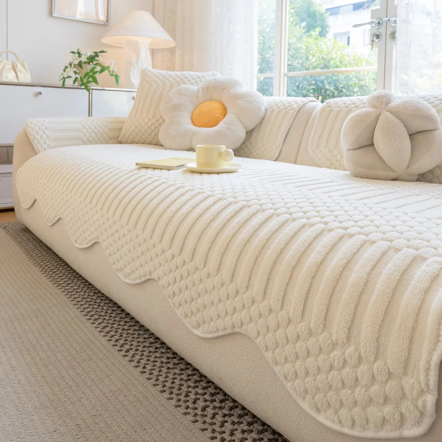 PLUSHCREAM Thick Tuft Fleece Sofa Cover