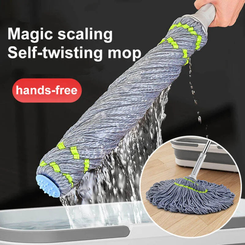 Self-Wringing Spin Mop with Microfiber Head and Telescopic Handle