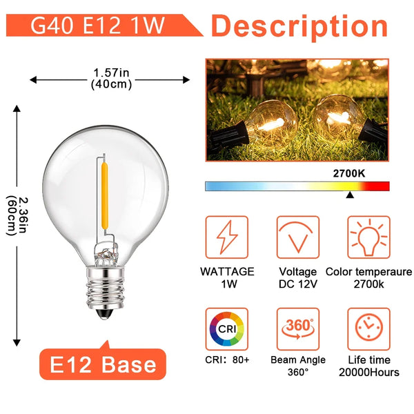 G40 LED Bulb, 12V E12 Warm White Globe Light Bulb for RVs, Boats & Off-Grid Systems