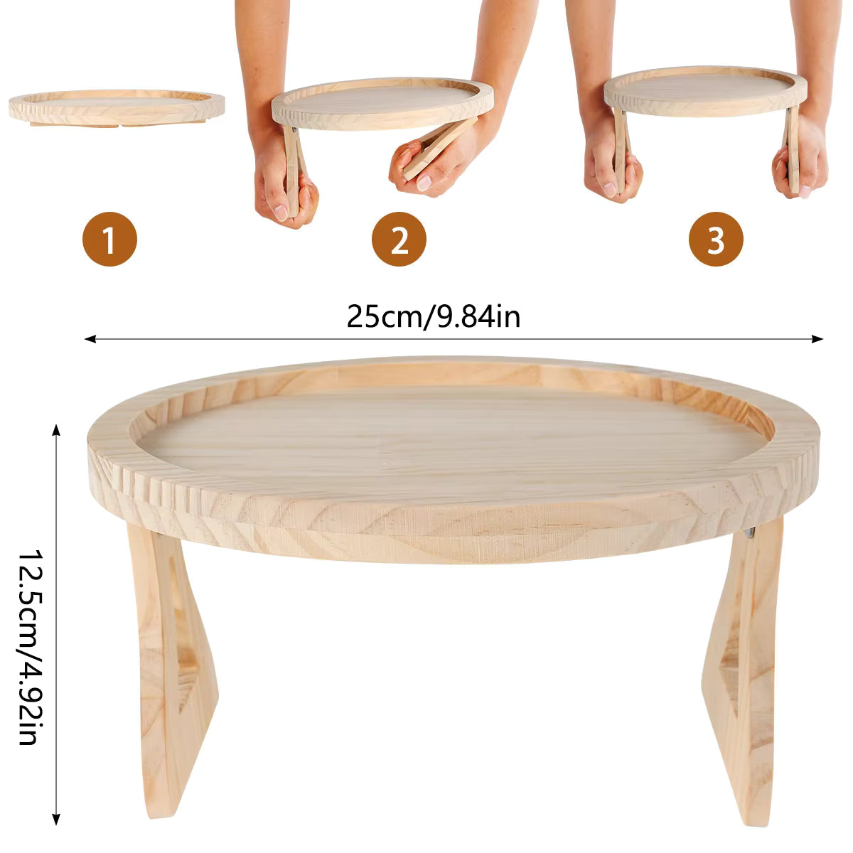 CLIPTABLE Round Wooden Sofa Tray