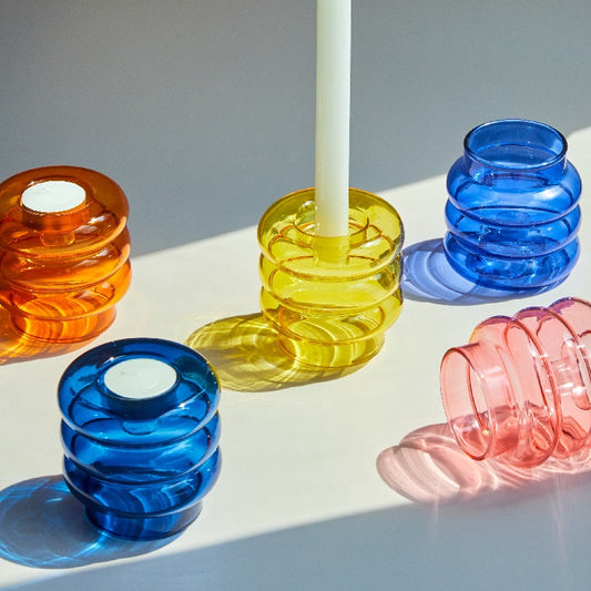 Glass Candle Holder, Spiral Taper Candle Holder