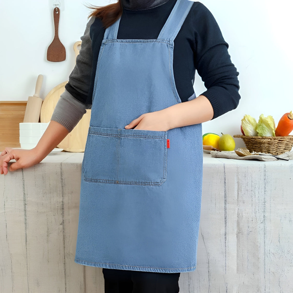 Cross-Back Denim Bib Apron