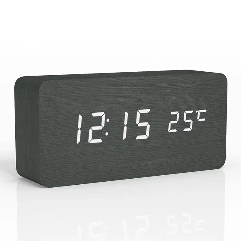 Digital Wood Alarm Clock, LED Display, Silent Operation