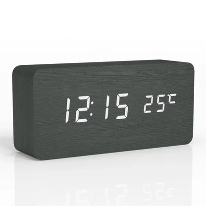 Digital Wood Alarm Clock, LED Display, Silent Operation