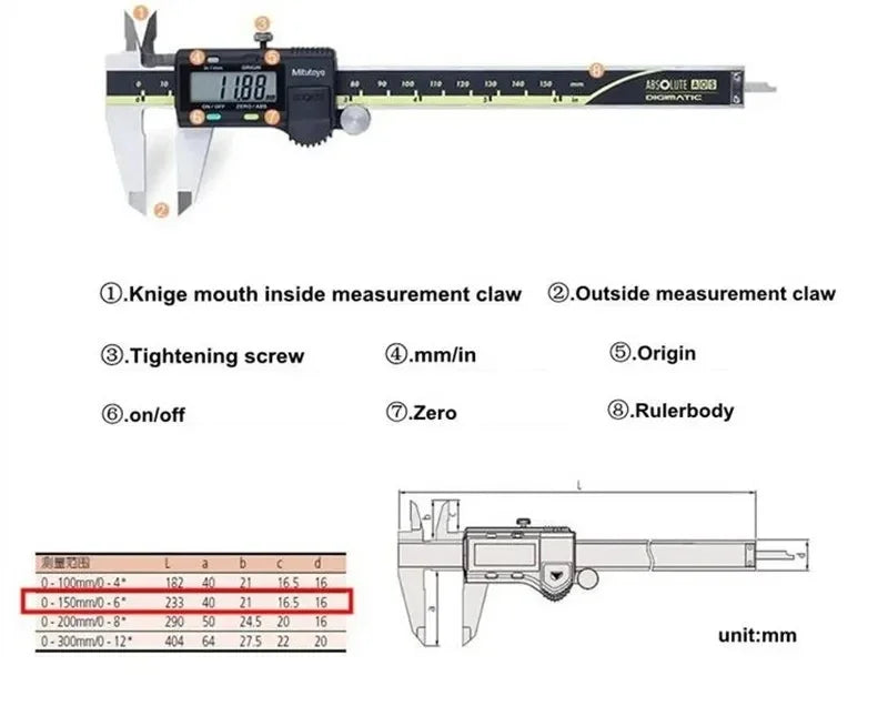Mitutoyo Digital Caliper 150/200/300mm with LCD Display