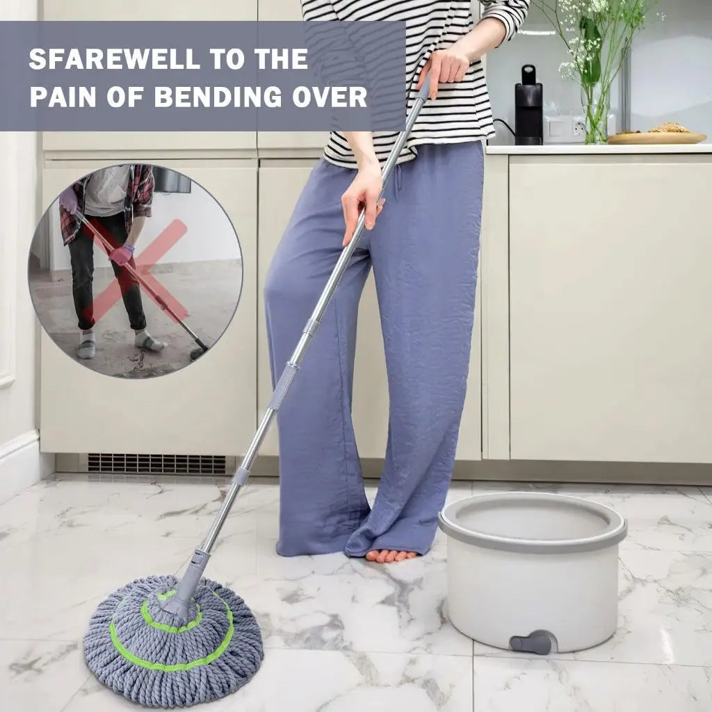 Self-Wringing Spin Mop with Microfiber Head and Telescopic Handle