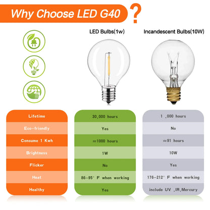 G40 LED Bulb, 1W 12V E12, for RVs and Boats