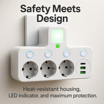 3-Outlet Power Strip with Surge Protection & Child Lock