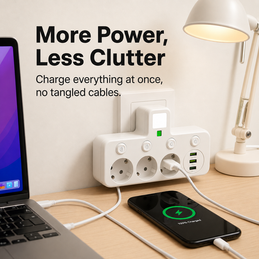 Surge Protector Power Strip, 3 Outlets with USB & USB-C Ports, Child Lock for Phones, Laptops & TVs
