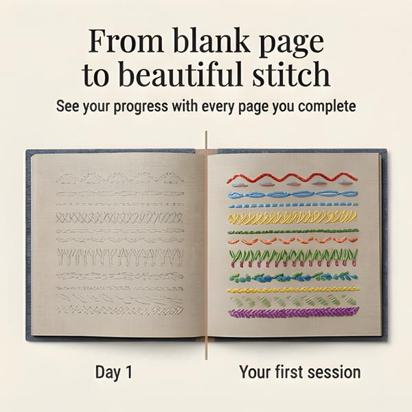Embroidery Kit for Beginners, Step by Step Stitch Book with 106 Stitches, Linen Practice Pages & Hoop