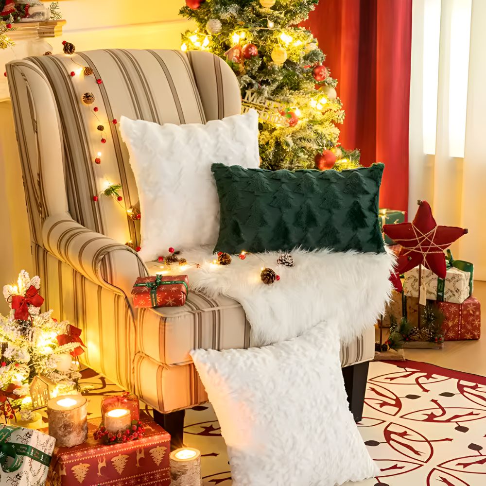 SPRUCELY Cozy Plush Christmas Tree Pillowcase